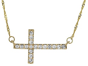 White Diamond 10k Yellow Gold Cross Necklace 0.55ctw