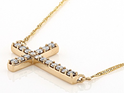White Diamond 10k Yellow Gold Cross Necklace 0.55ctw
