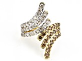 Champagne And White Diamond 10k Yellow Gold Bypass Ring 2.10ctw