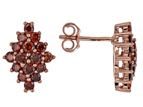 Round Red Diamond 10k Rose Gold Cluster Drop Earrings 1.00ctw