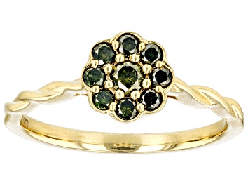 Picture of Round Green Diamond 10k Yellow Gold Cluster Ring 0.35ctw