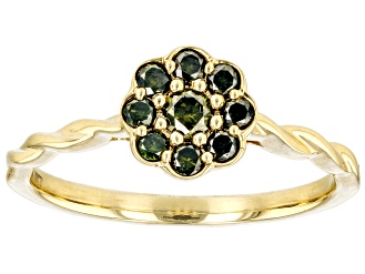 Round Green Diamond 10k Yellow Gold Cluster Ring 0.35ctw