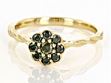 Round Green Diamond 10k Yellow Gold Cluster Ring 0.35ctw