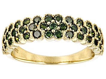 Picture of Round Green Diamond 10k Yellow Gold Band Ring 1.00ctw