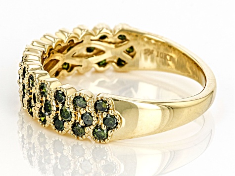 Round Green Diamond 10k Yellow Gold Band Ring 1.00ctw