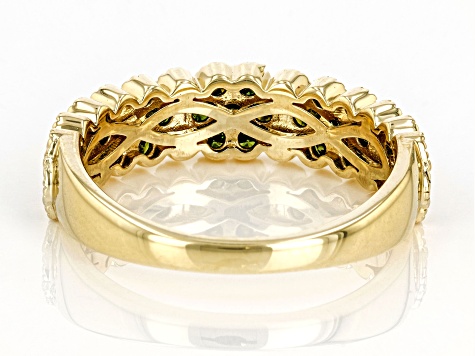 Round Green Diamond 10k Yellow Gold Band Ring 1.00ctw