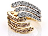 Champagne & White Diamond 10k Yellow Gold Bypass Ring 1.50ctw