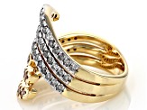 Champagne & White Diamond 10k Yellow Gold Bypass Ring 1.50ctw