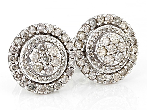 Diamond 10k White Gold Cluster Earrings 1.00ctw