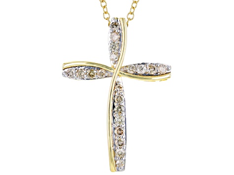 Diamond 10k Yellow Gold Cross Slide Pendant   With 19" Cable Chain 0.50ctw