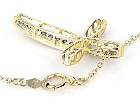 Diamond 10k Yellow Gold Cross Slide Pendant   With 19" Cable Chain 0.50ctw