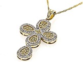 Natural Yellow And White Diamond 10k Yellow Gold Cross Pendant With 18" Singapore Chain 0.85ctw