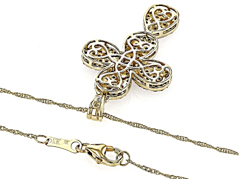 Natural Yellow And White Diamond 10k Yellow Gold Cross Pendant With 18" Singapore Chain 0.85ctw