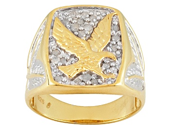 Picture of White Diamond 14k Yellow Gold And Rhodium Over Sterling Silver Gents Ring 0.25ctw