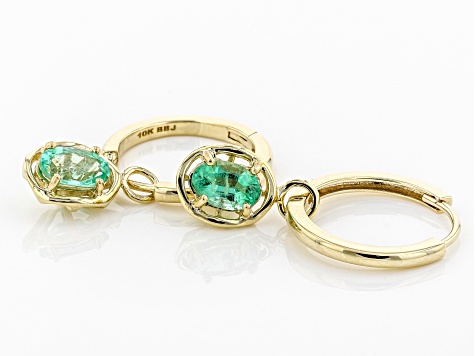 Green Ethiopian Emerald 10k Yellow Gold Charm And Hoop Earrings 85ctw Green Ethiopian Emerald 10k Yellow Gold Charm And Hoop Earrings 85ctw