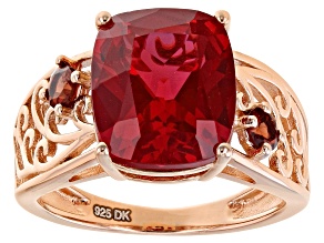 Orange Lab Created Padparadscha Sapphire 18K Rose Gold Over Sterling Silver Ring 5.81ctw