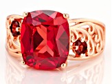 Orange Lab Created Padparadscha Sapphire 18K Rose Gold Over Sterling Silver Ring 5.81ctw