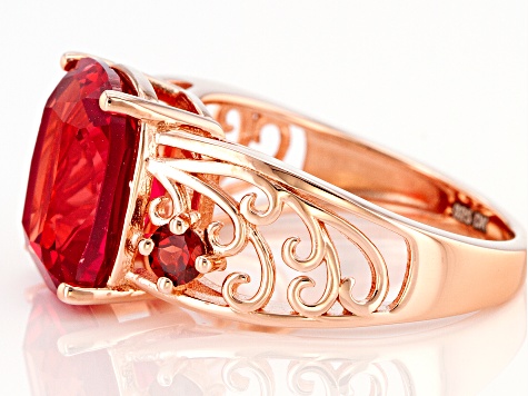 Orange Lab Created Padparadscha Sapphire 18K Rose Gold Over Sterling Silver Ring 5.81ctw