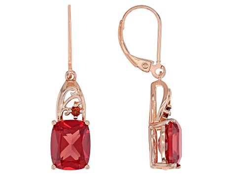 Orange Lab Created Padparadscha Sapphire 18k Rose Gold Over Silver Earrings 6.05ctw