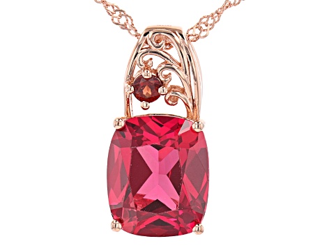 Orange Lab Created Padparadscha Sapphire 18k Rose Gold Over Silver Pendant Chain 5.71ctw