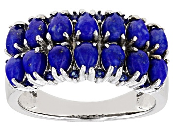 Picture of Blue Lapis Lazuli Rhodium Over Sterling Silver Ring 0.10ctw