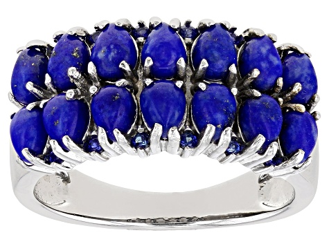 Blue Lapis Lazuli Rhodium Over Sterling Silver Ring 0.10ctw
