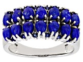 Blue Lapis Lazuli Rhodium Over Sterling Silver Ring 0.10ctw