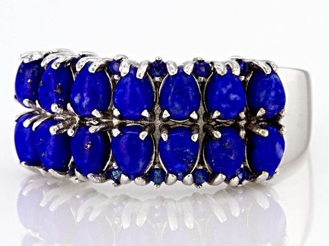 Blue Lapis Lazuli Rhodium Over Sterling Silver Ring 0.10ctw