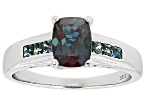 Blue Rectangular Cushion Lab Created Alexandrite Rhodium Over Sterling Silver Ring 1.81ctw