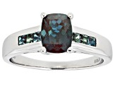 Blue Rectangular Cushion Lab Created Alexandrite Rhodium Over Sterling Silver Ring 1.81ctw
