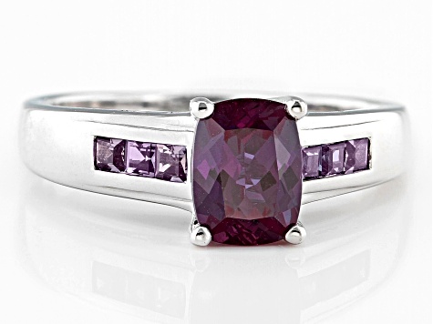 Blue Rectangular Cushion Lab Created Alexandrite Rhodium Over Sterling Silver Ring 1.81ctw