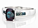 Blue Rectangular Cushion Lab Created Alexandrite Rhodium Over Sterling Silver Ring 1.81ctw