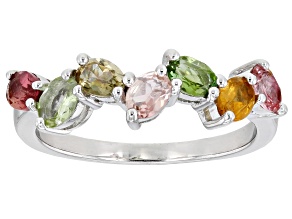 Multi Color Tourmaline Rhodium Over Sterling Silver Ring 1.19ctw