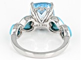 Sky Blue Topaz With Heart Shaped Turquoise Rhodium Over Sterling Silver Ring 4.25ct