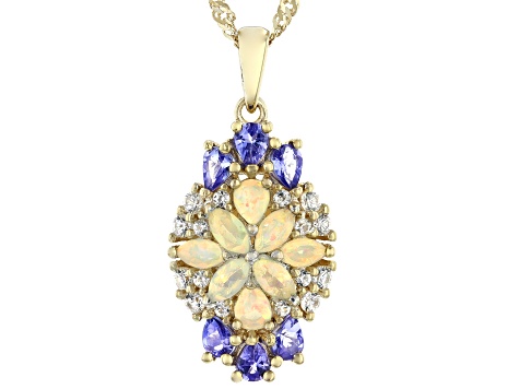 Multi-Color Ethiopian Opal 18k Yellow Gold Over Silver Pendant With Chain 2.06ctw