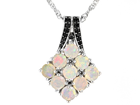 Multicolor Ethiopian Opal Rhodium Over Sterling Silver Pendant With Chain 1.38ctw