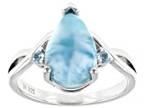 Blue Larimar Rhodium Over Sterling Silver Ring 0.09ctw