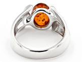 Brown Oval Cabochon Cognac Amber Rhodium Over Sterling Silver Solitaire Ring 10x8mm