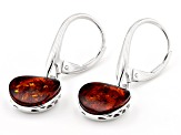 Round Cabochon Cognac Amber Rhodium Over Sterling Silver Dangle Earrings 10mm