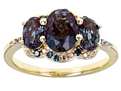 Blue Lab Created Alexandrite 18k Yellow Gold Over Silver Ring 2.26ctw