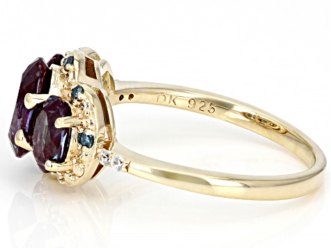 Blue Lab Created Alexandrite 18k Yellow Gold Over Silver Ring 2.26ctw