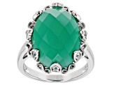 Green Onyx Rhodium Over Sterling Silver Ring 18x13mm