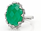 Green Onyx Rhodium Over Sterling Silver Ring 18x13mm