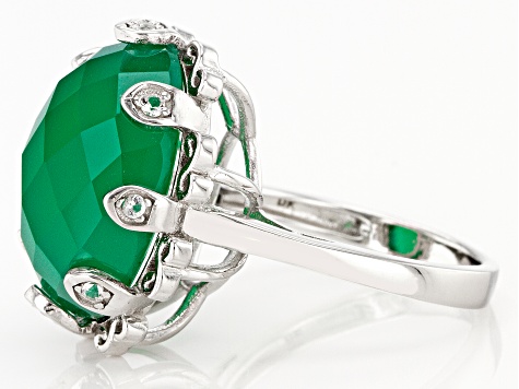 Green Onyx Rhodium Over Sterling Silver Ring 18x13mm