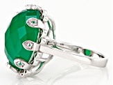 Green Onyx Rhodium Over Sterling Silver Ring 18x13mm