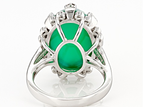 Green Onyx Rhodium Over Sterling Silver Ring 18x13mm