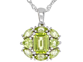 Green Manchurian Peridot(TM) Rhodium Over Sterling Silver Pendant With Chain 2.51ctw