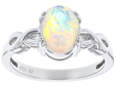 Multicolor Ethiopian Opal Solitaire Rhodium Over Sterling Silver Ring 0.93ct