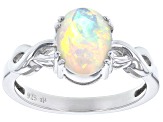 Multicolor Ethiopian Opal Solitaire Rhodium Over Sterling Silver Ring 0.93ct