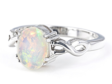 Multicolor Ethiopian Opal Solitaire Rhodium Over Sterling Silver Ring 0.93ct